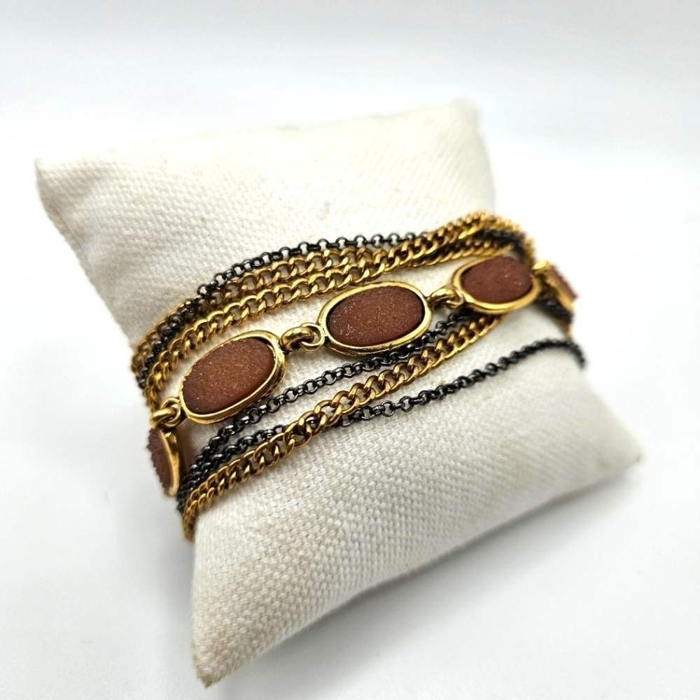 Plunder Designs Mixed Metal Druzy Pink Multiple Chain Gold Tone Bracelet